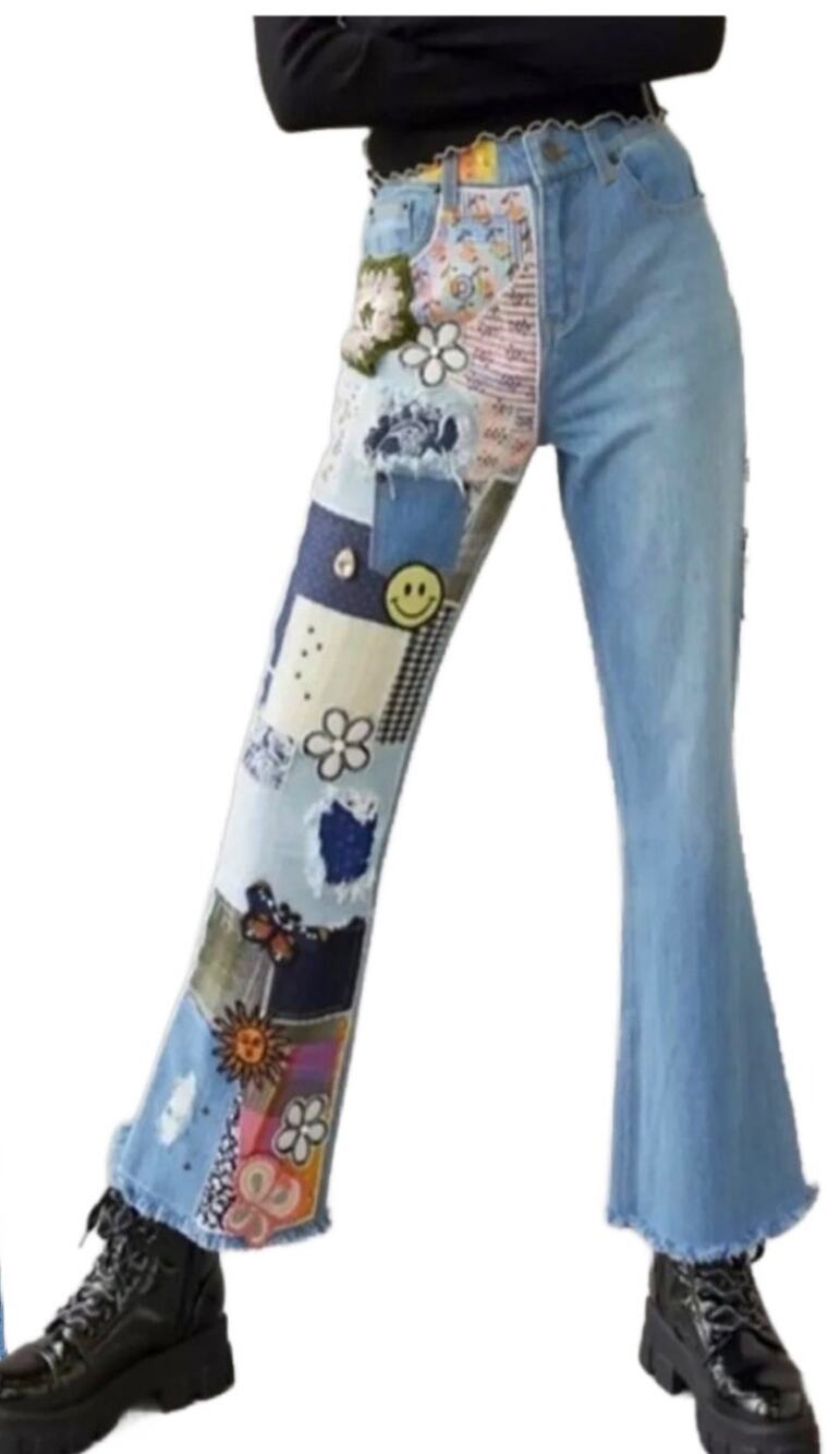 Urban Outfitters BDG Patchwork High Waisted Flare Jeans Sz 24 HIppie Y2k Vibe